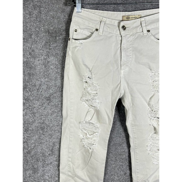 Klixs Distressed Trashed Jeans Womens Size 24 Stretch Off White Denim Italy Made - Picture 5 of 15